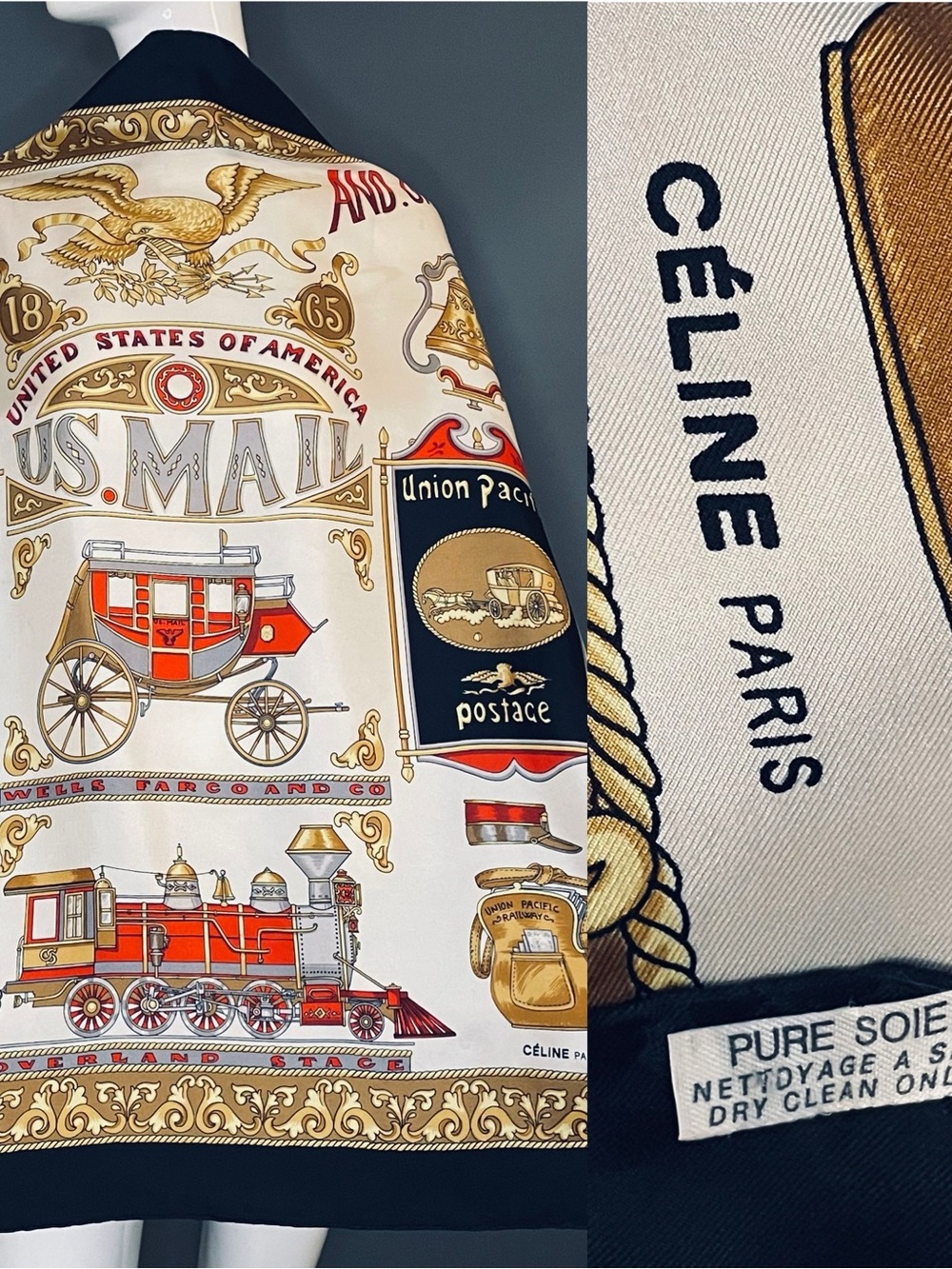 Gorg Celine Silk Scarf US Mail Carriage Print 34 In Good Condition